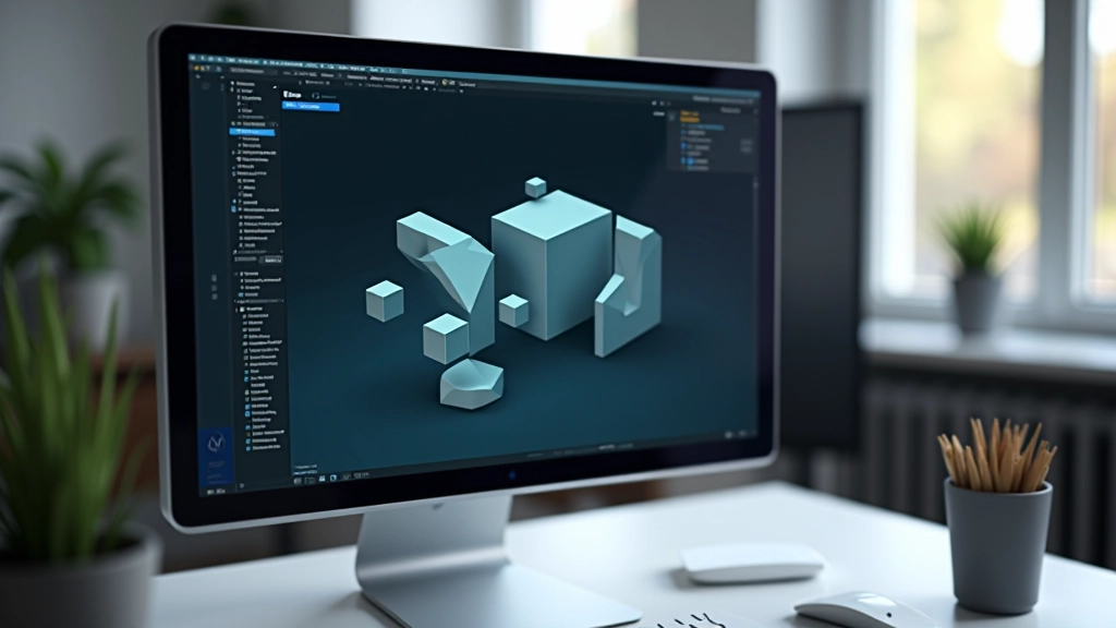 Écran affichant une interface de logiciel 3D avec modèles géométriques