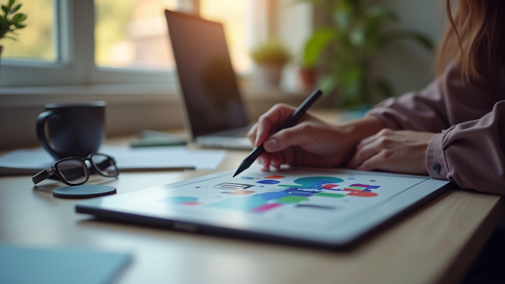 Tablette graphique avec stylet posée sur un bureau de designer