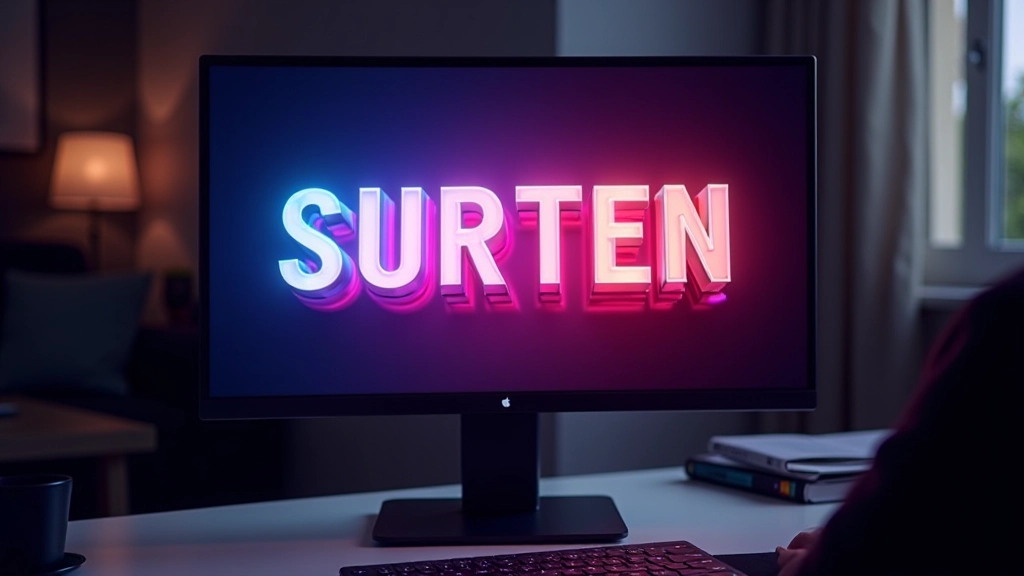 Écran affichant un rendu final de texte 3D coloré et brillant